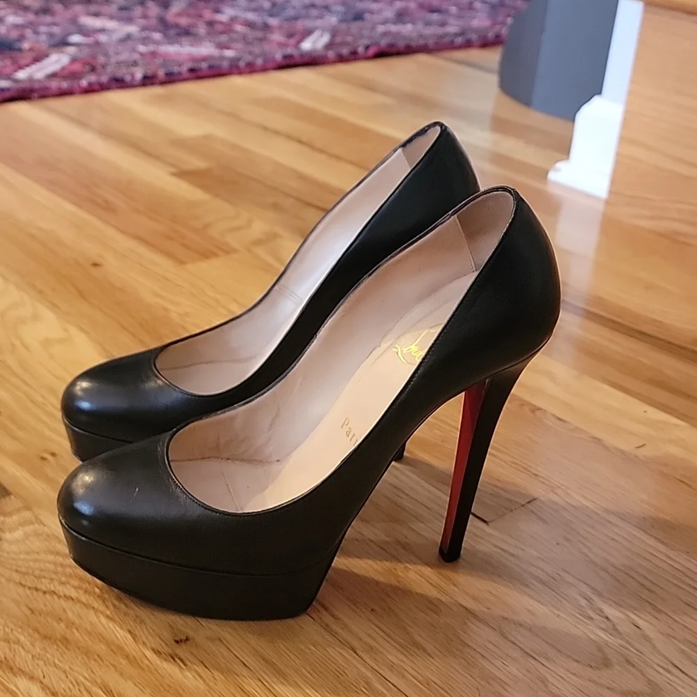 INC CHRISTIAN LOUBOUTIN ⚫️ kid  leather "Bianca" 140 black  sz 36.5, +box - Picture 4 of 12